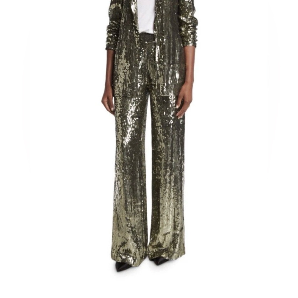 Alice + Olivia Sequin Pants Wide Leg Gold Black - Picture 1 of 11